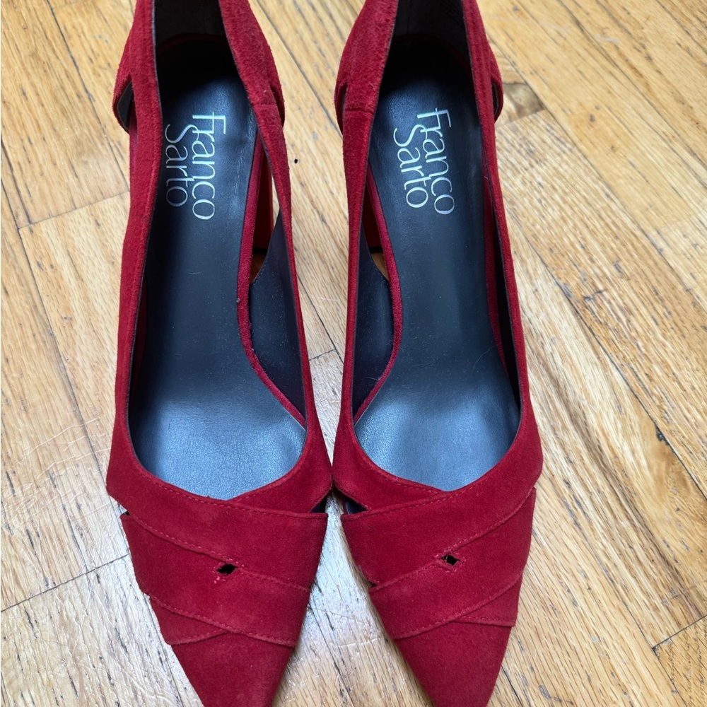 Franco Sarto Red Suede Heels with Crisscross Detail